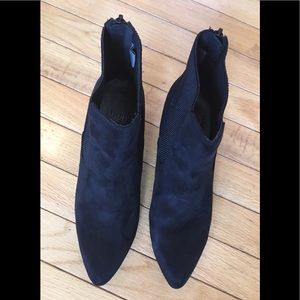 Faux black suede kitten heel bootie